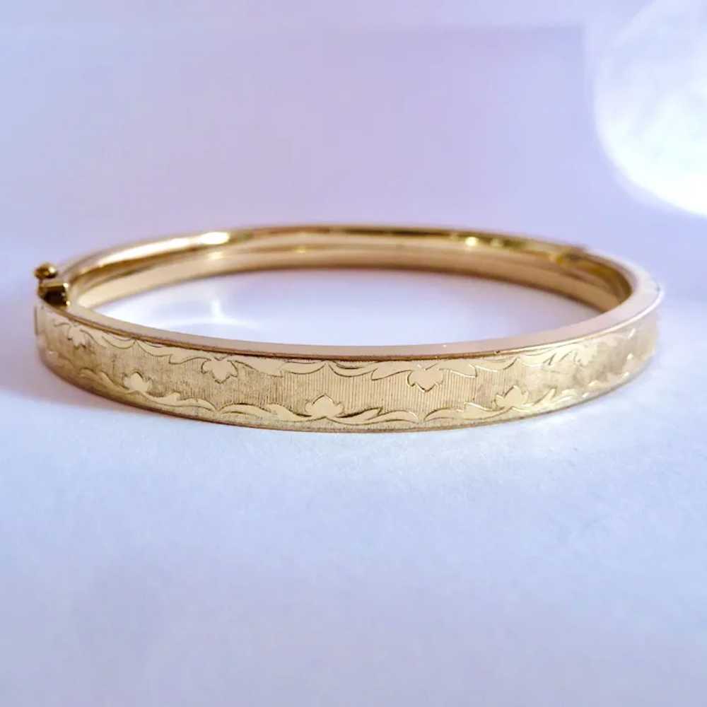 14K Rolled Gold Plate Hinged Bangle Bracelet Sign… - image 4
