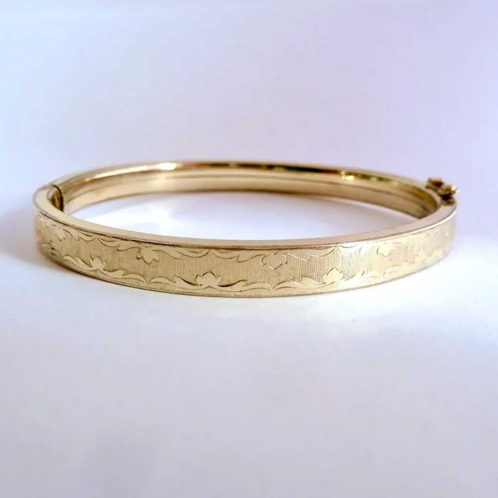 14K Rolled Gold Plate Hinged Bangle Bracelet Sign… - image 5