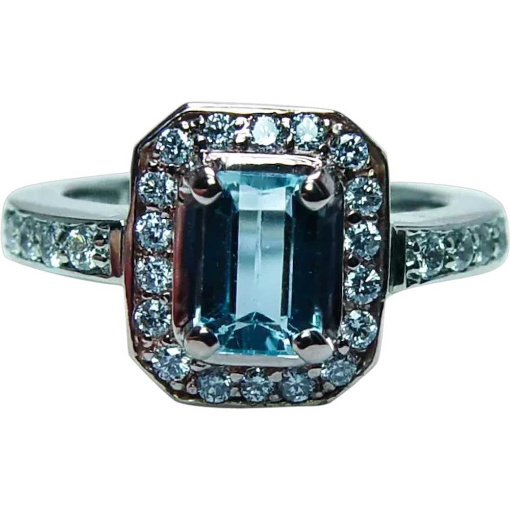 Vintage Emerald cut Aquamarine Diamond 14K Rose W… - image 1