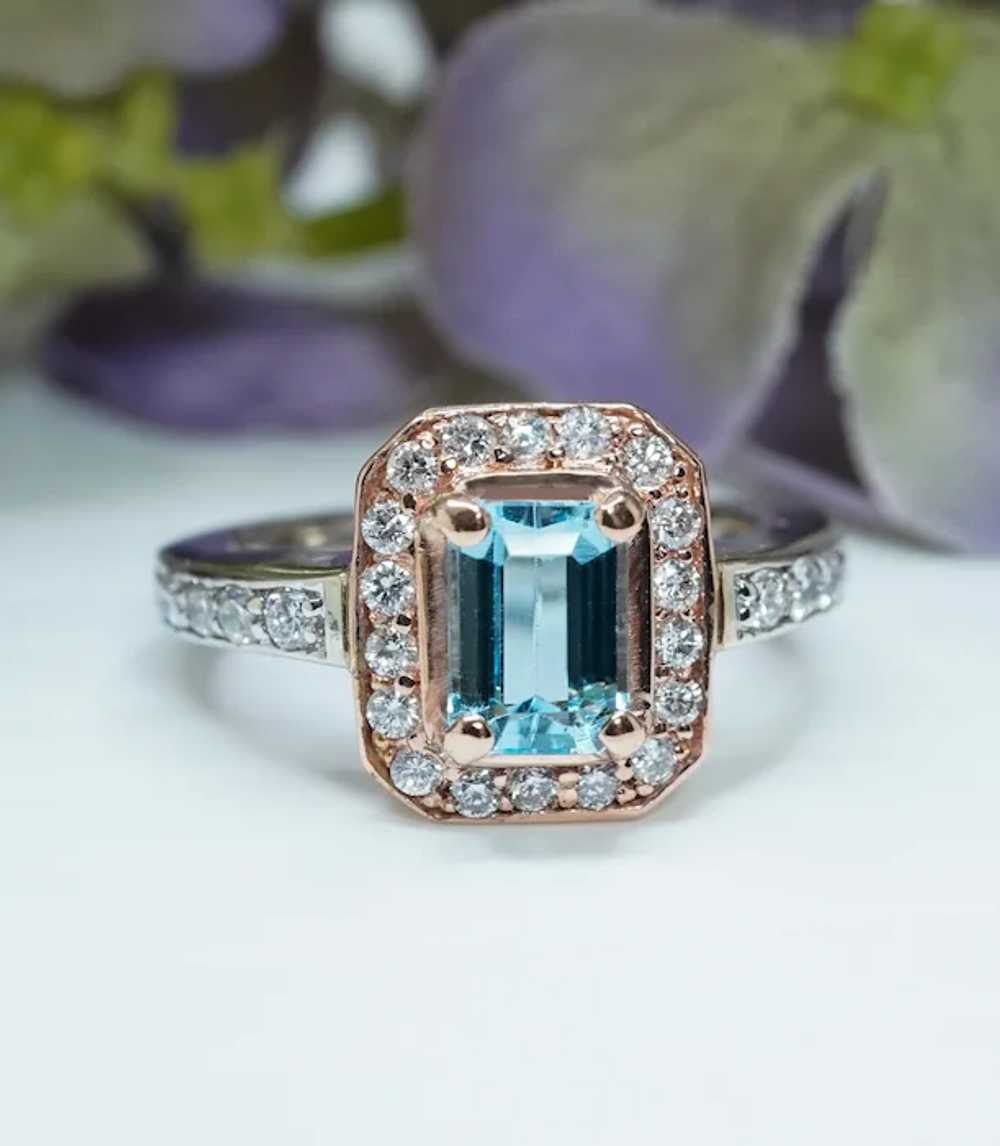 Vintage Emerald cut Aquamarine Diamond 14K Rose W… - image 2