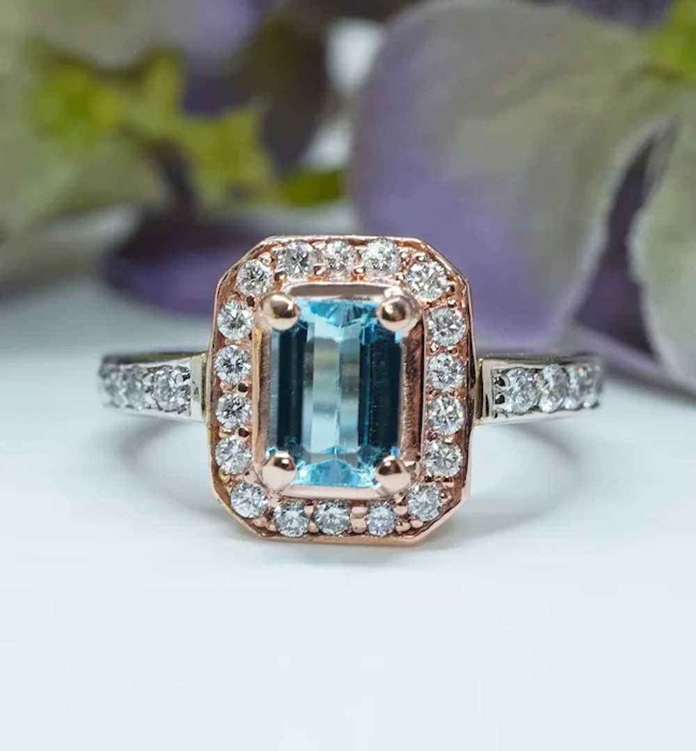 Vintage Emerald cut Aquamarine Diamond 14K Rose W… - image 3