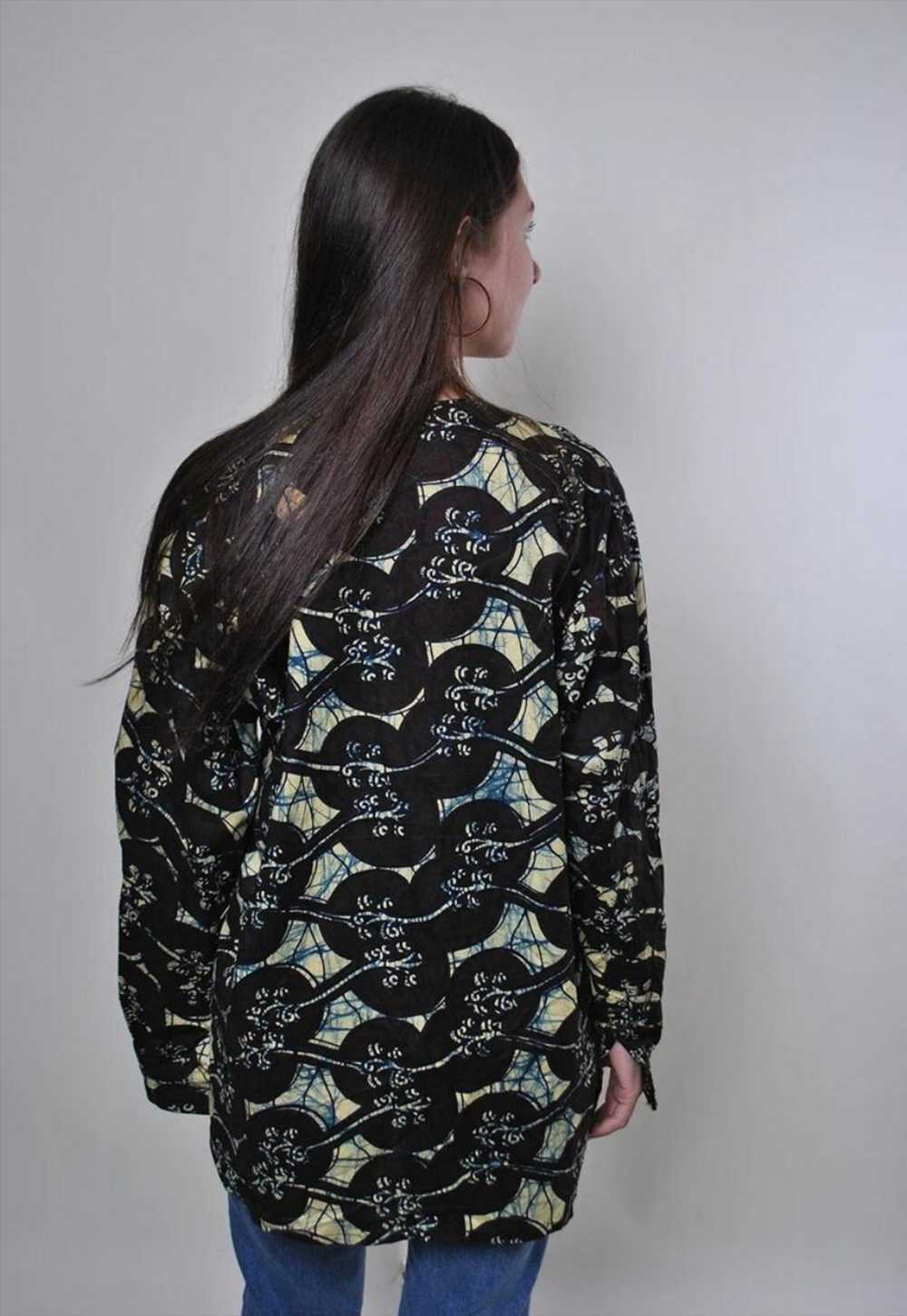 Abstract print vintage oversized lace brown blouse - image 3