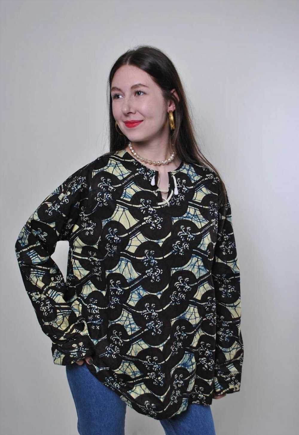 Abstract print vintage oversized lace brown blouse - image 4