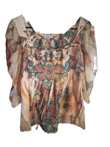 One World Multi Color Flutter Sleeve Tunic Size L… - image 1