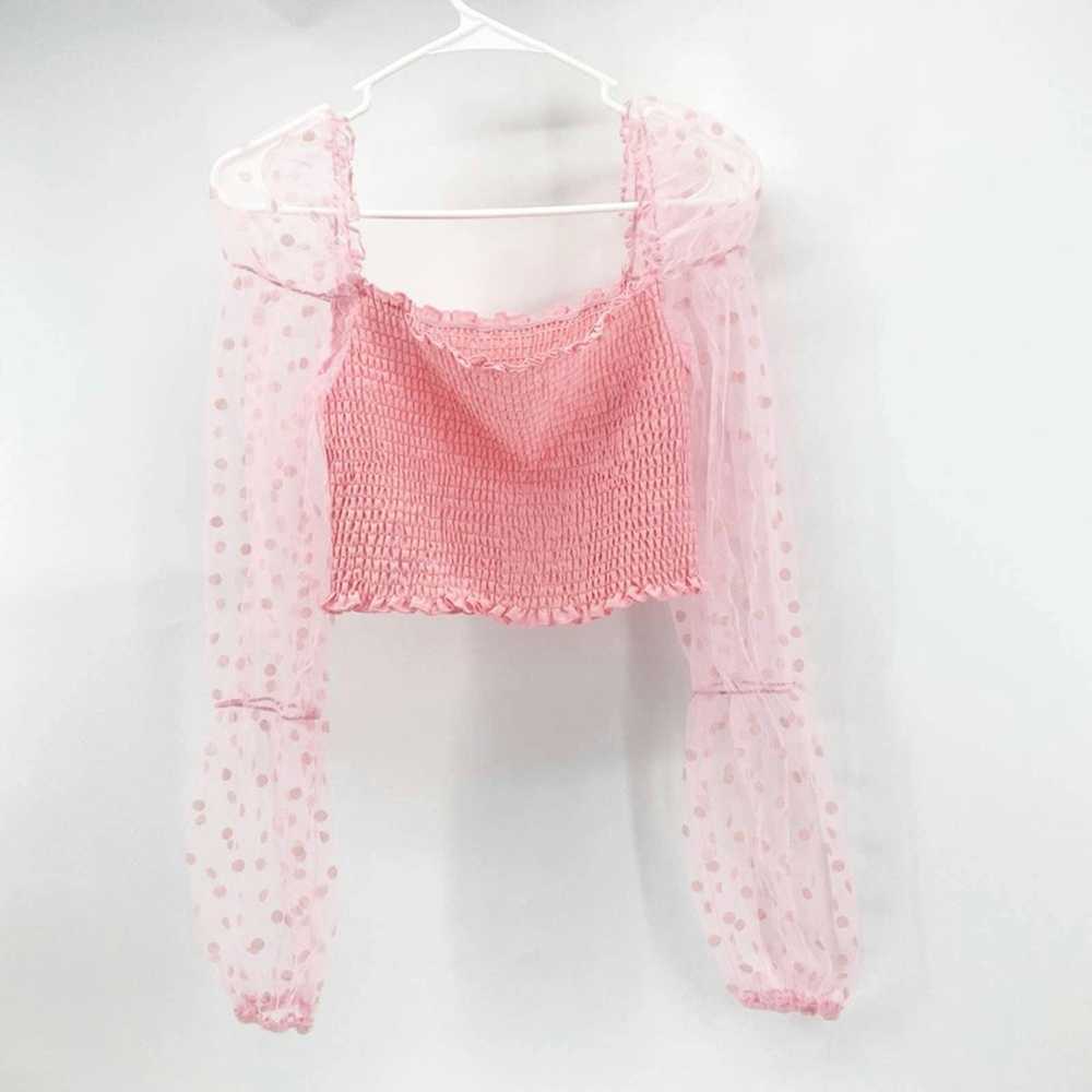 Shein Shein pink polka dot sheer sleeve Crop top … - image 1
