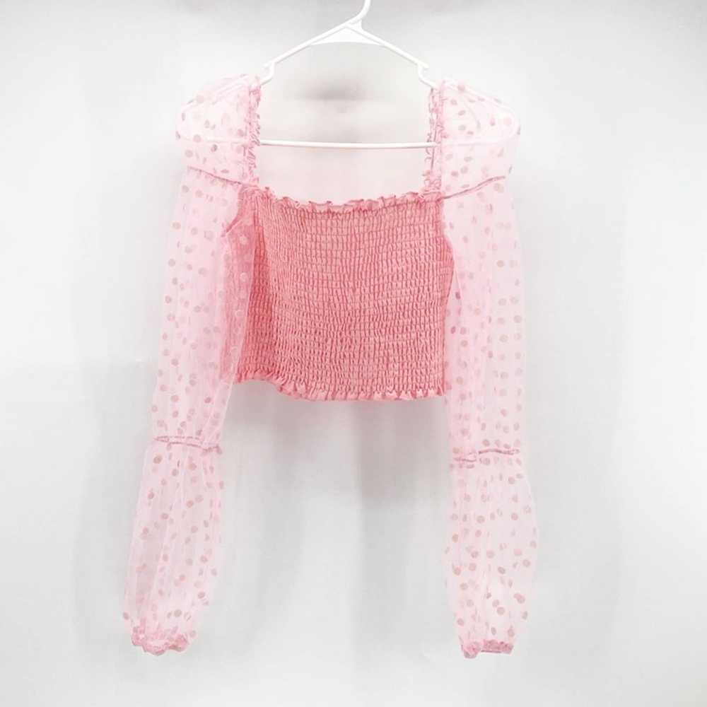 Shein Shein pink polka dot sheer sleeve Crop top … - image 6