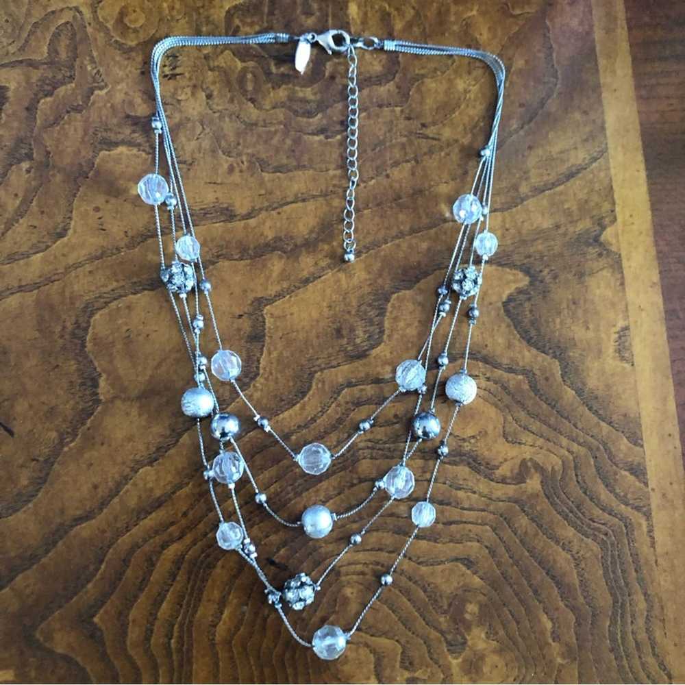 Jewelry NY&Co quad strand silver beaded chain nec… - image 10