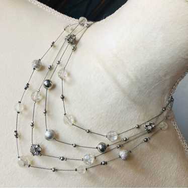 Jewelry NY&Co quad strand silver beaded chain nec… - image 1