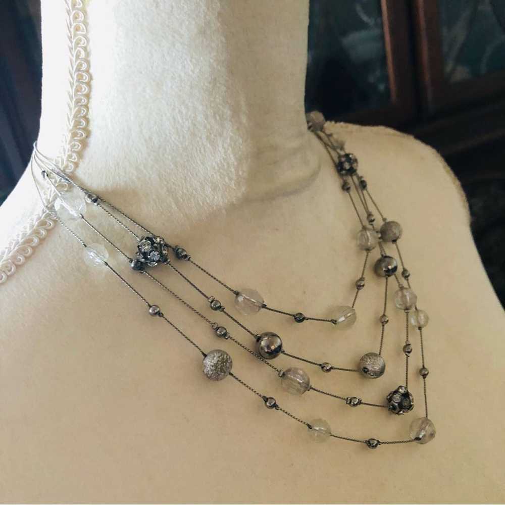 Jewelry NY&Co quad strand silver beaded chain nec… - image 3
