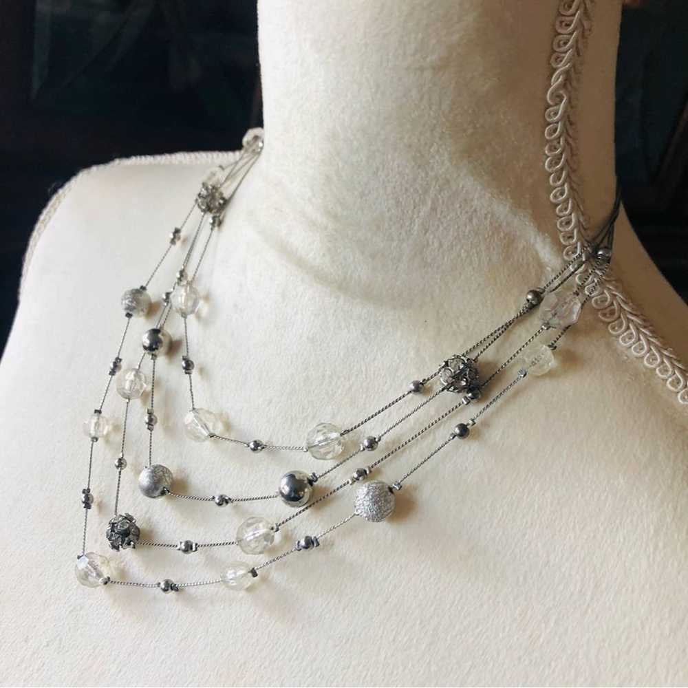 Jewelry NY&Co quad strand silver beaded chain nec… - image 4