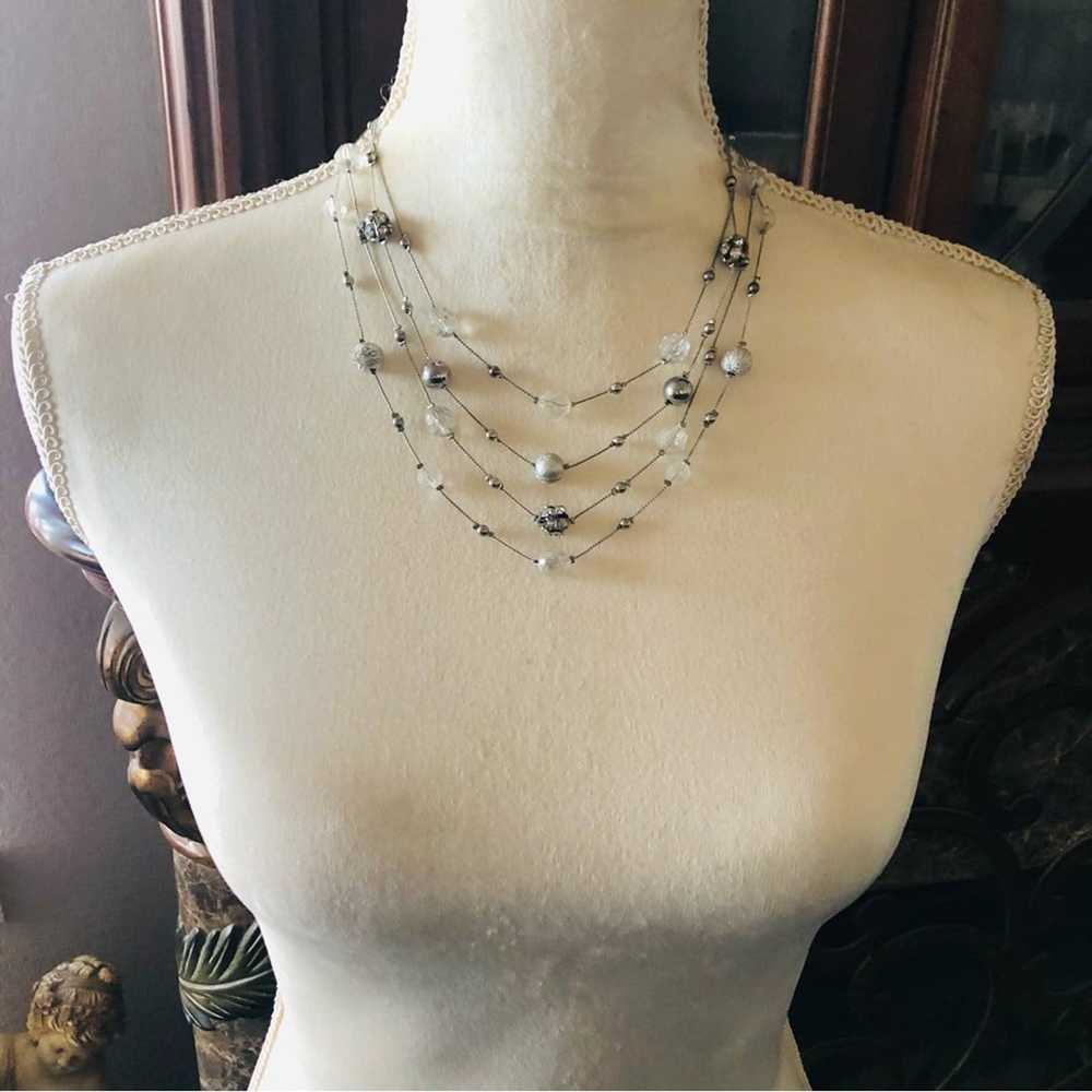 Jewelry NY&Co quad strand silver beaded chain nec… - image 5