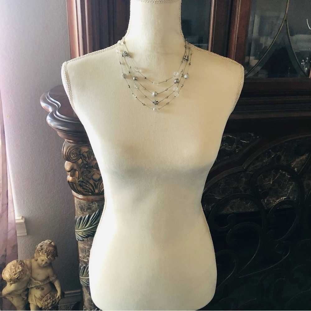 Jewelry NY&Co quad strand silver beaded chain nec… - image 6