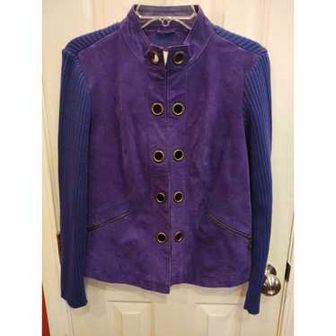 AMI AMI Womens Suede Leather Jacket M Purple Long 