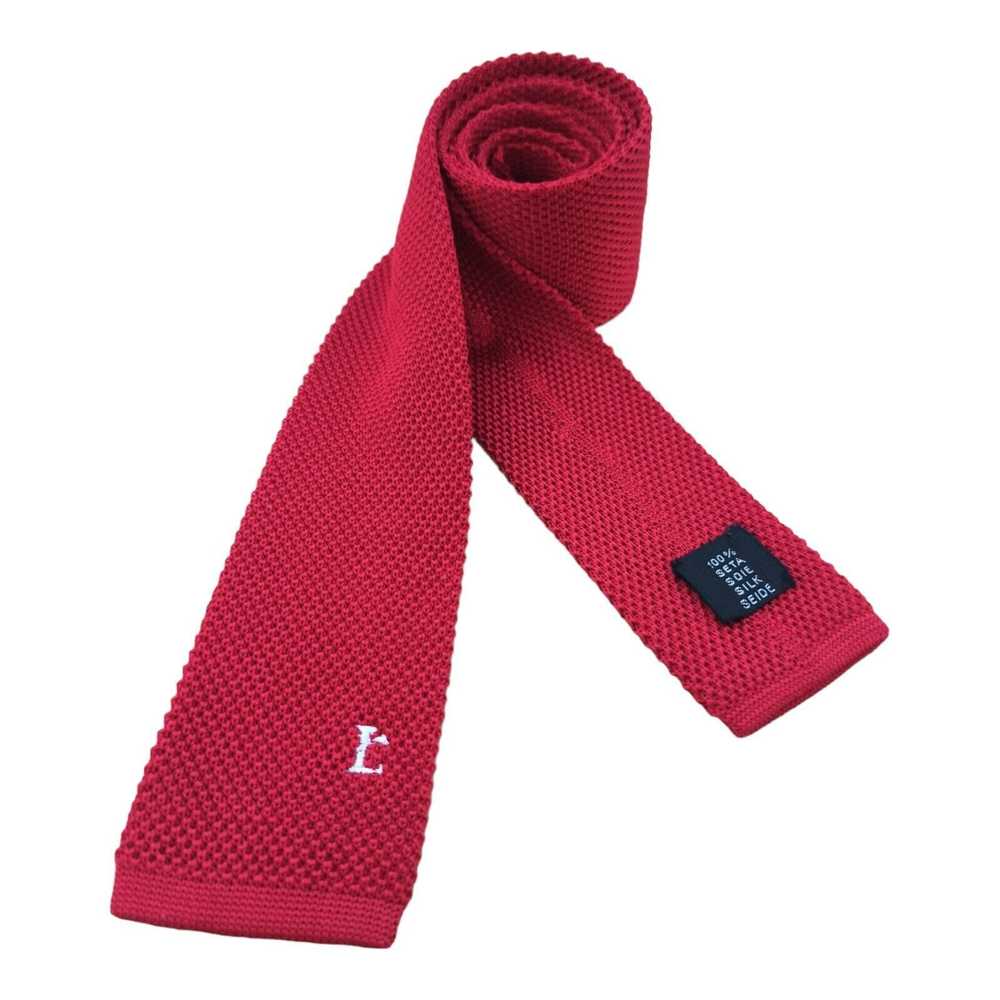 Designer LANCÔME Solid Red With Logo Silk Tie ITA… - image 2