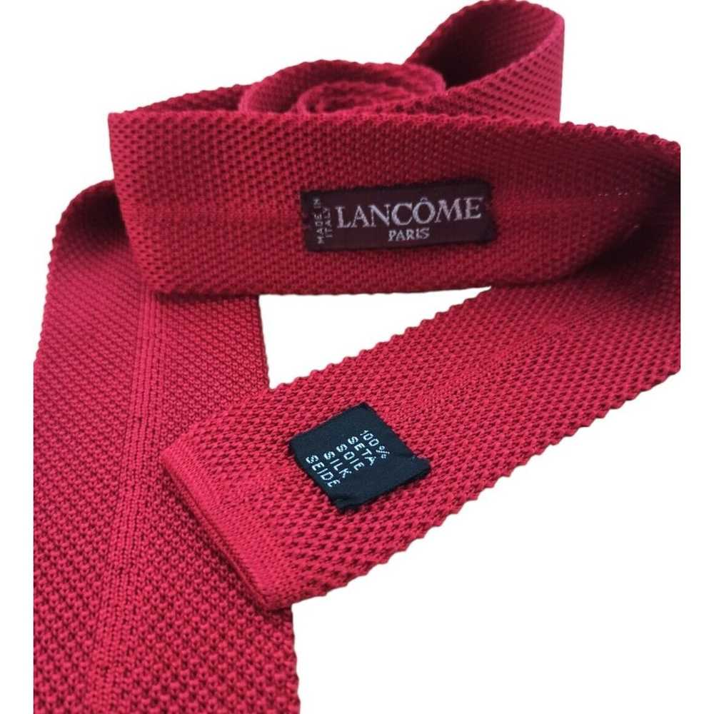 Designer LANCÔME Solid Red With Logo Silk Tie ITA… - image 3