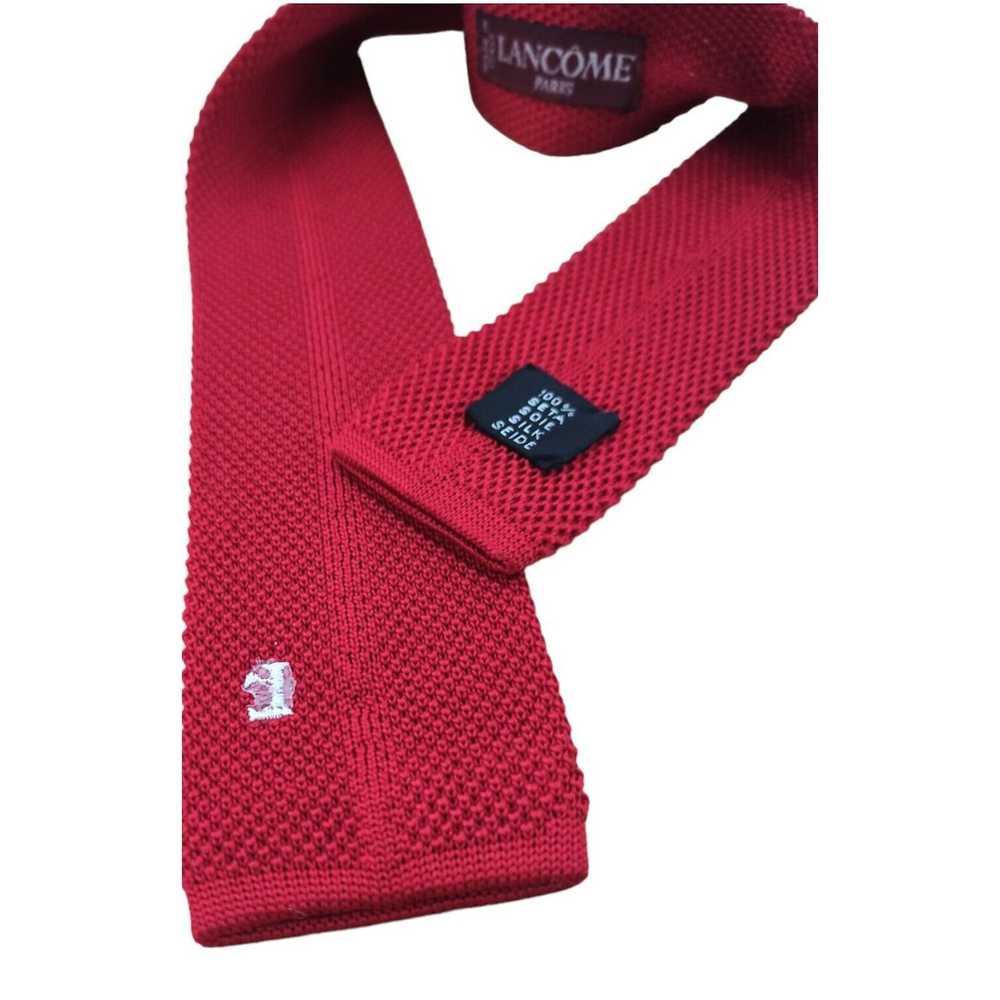 Designer LANCÔME Solid Red With Logo Silk Tie ITA… - image 5