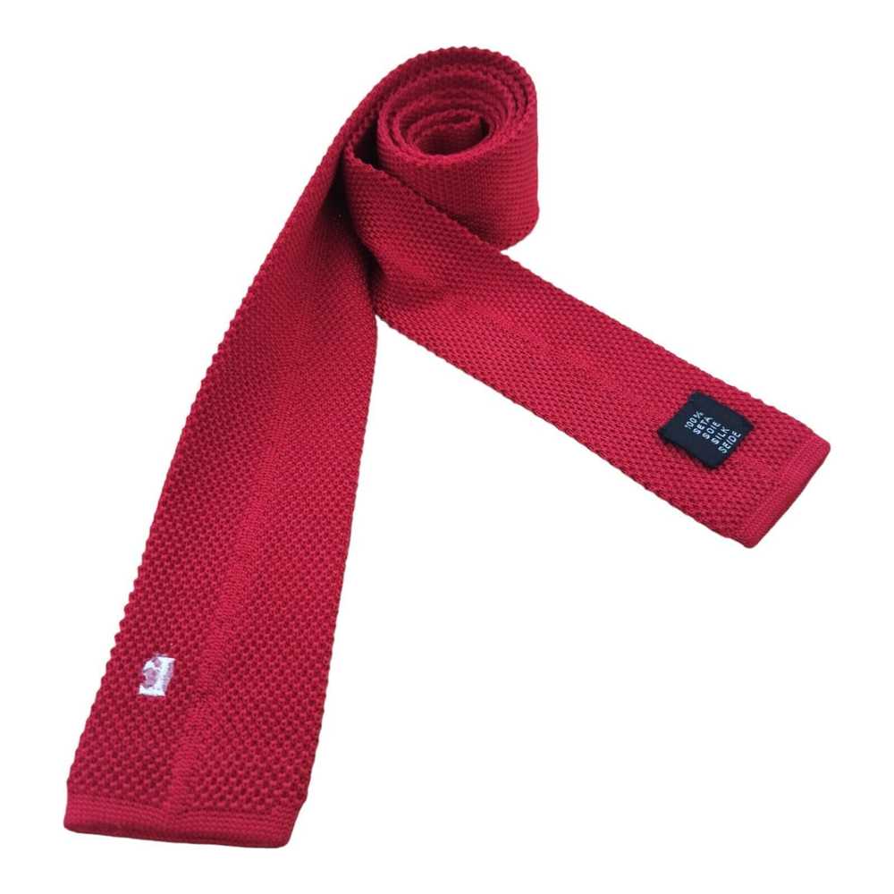 Designer LANCÔME Solid Red With Logo Silk Tie ITA… - image 6