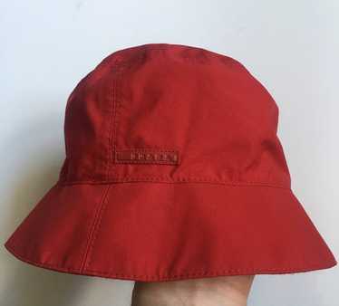 Prada Mens Sport Bucket Hat Medium Black Nylon Red White Rubber