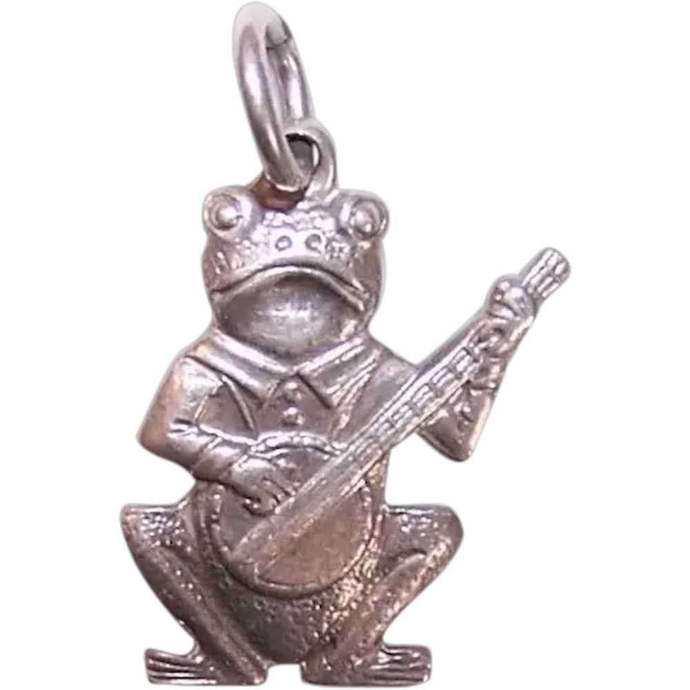 Silverplate Double Sided Charm - Frog Playing a B… - image 1