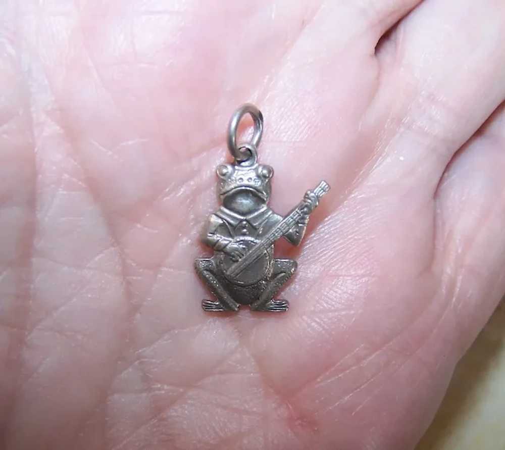 Silverplate Double Sided Charm - Frog Playing a B… - image 2