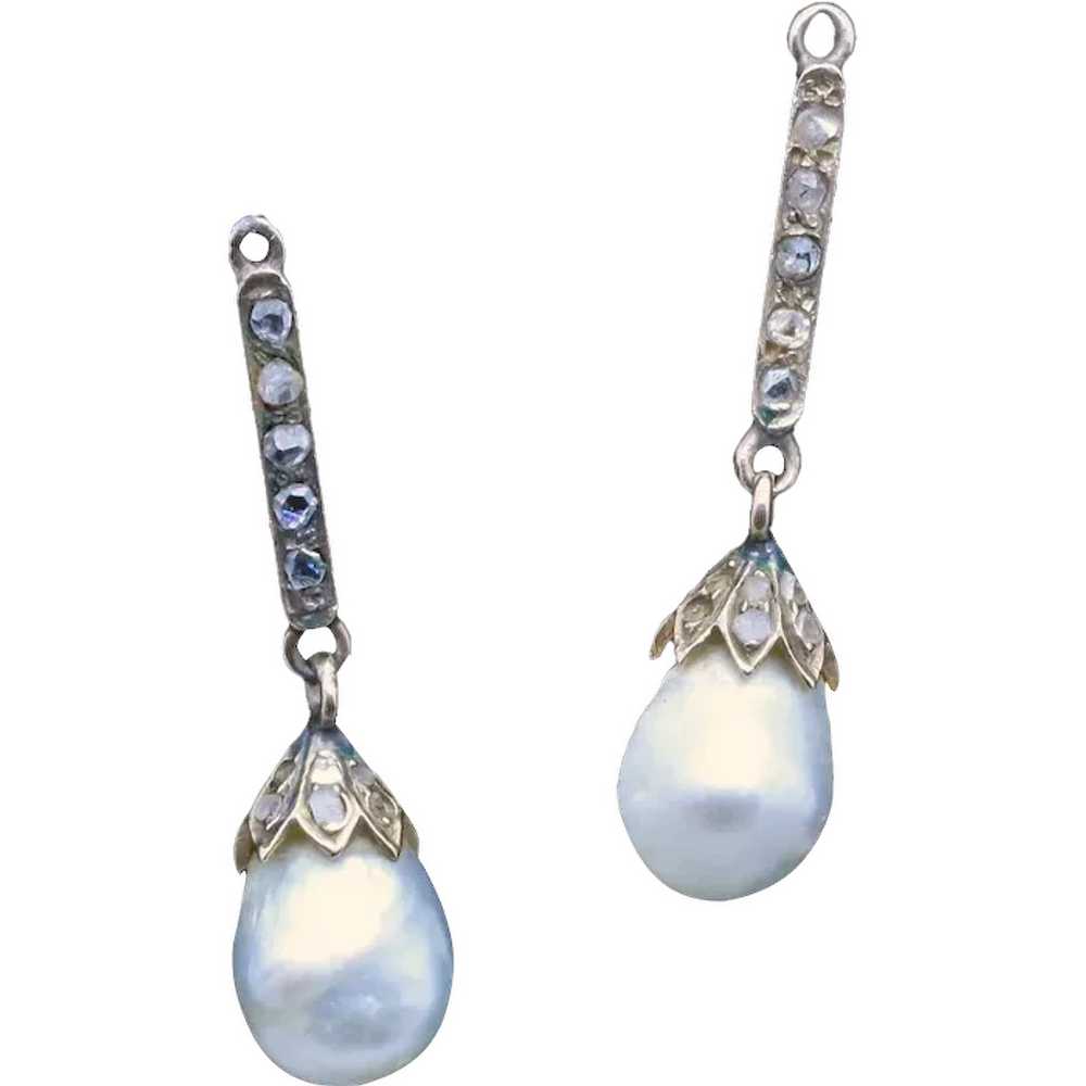Antique Earrings Natural Baroque Pearls Diamonds … - image 1
