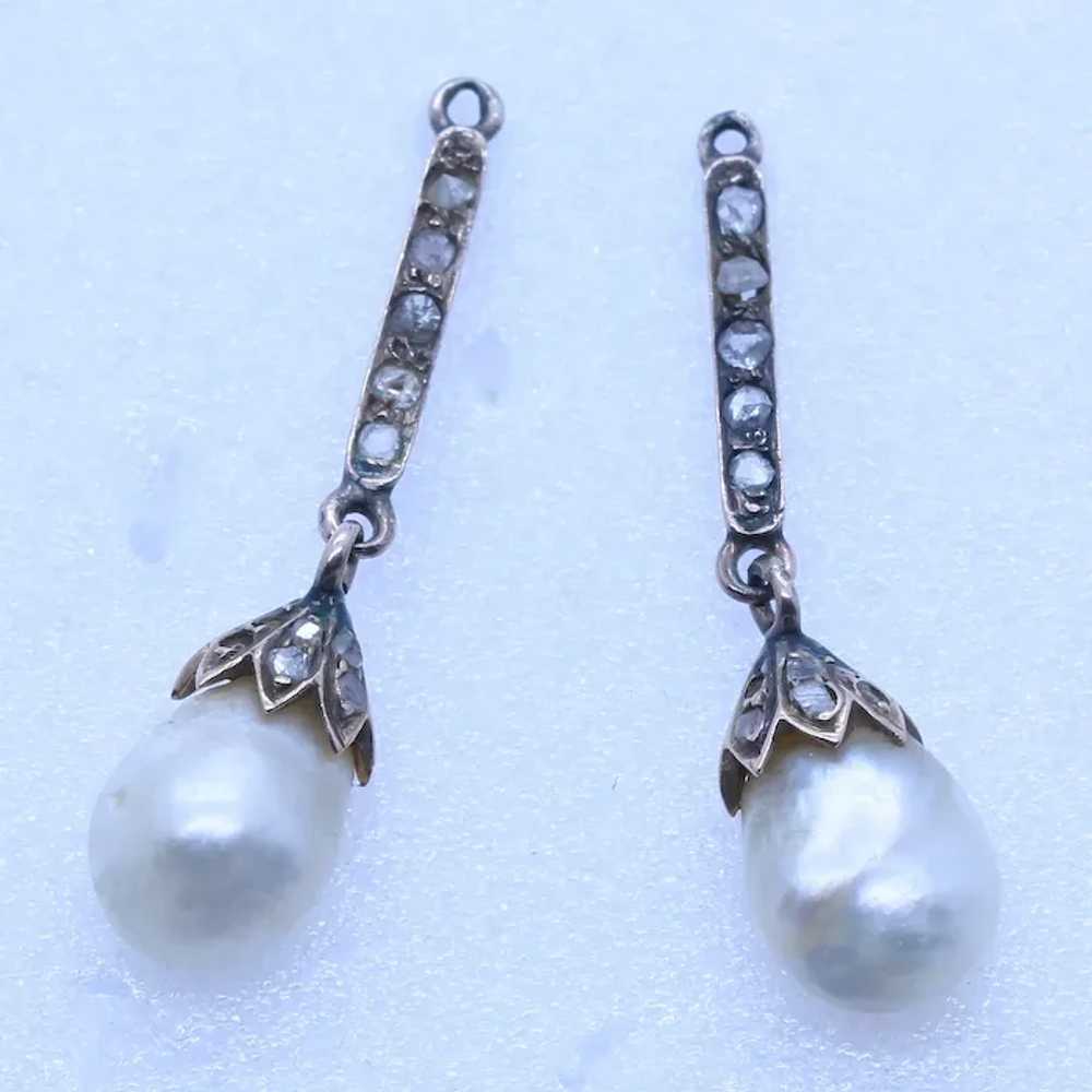 Antique Earrings Natural Baroque Pearls Diamonds … - image 2