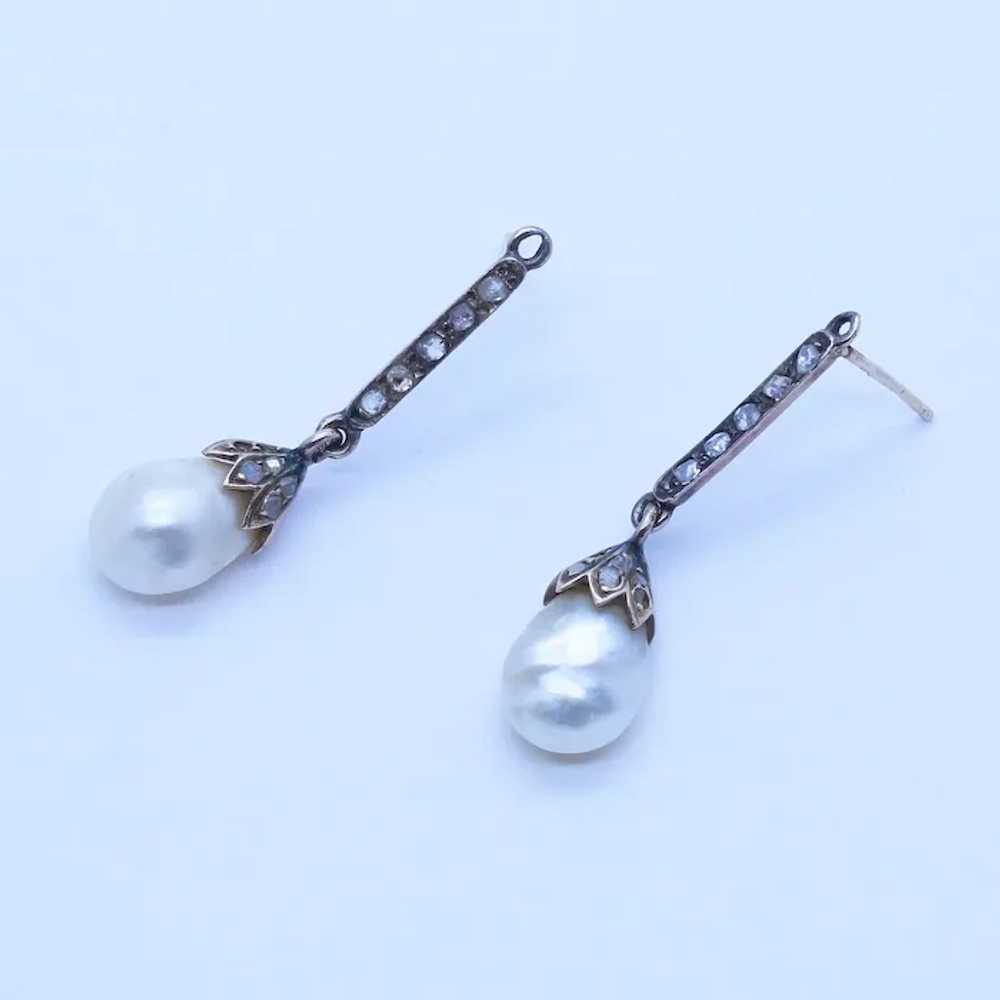 Antique Earrings Natural Baroque Pearls Diamonds … - image 3