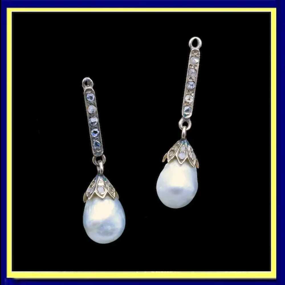Antique Earrings Natural Baroque Pearls Diamonds … - image 8