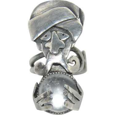Sterling Silver Genie & Crystal Ball Ring - image 1