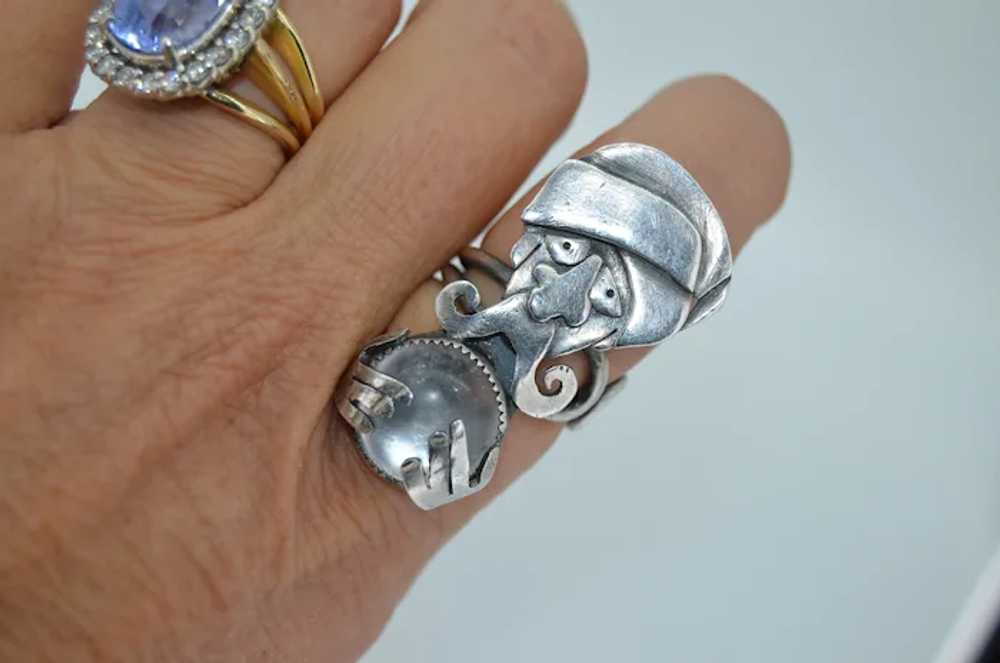 Sterling Silver Genie & Crystal Ball Ring - image 2