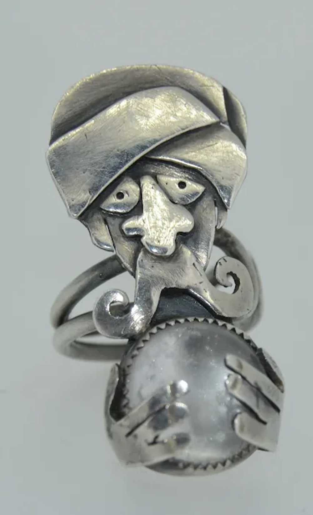 Sterling Silver Genie & Crystal Ball Ring - image 5