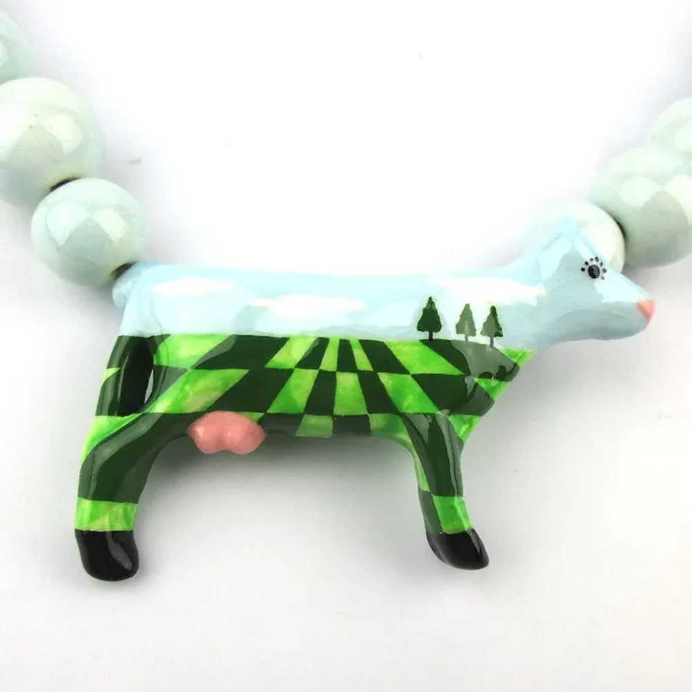 Vintage Parrot Pearls Ceramic COW Bead Necklace - image 2