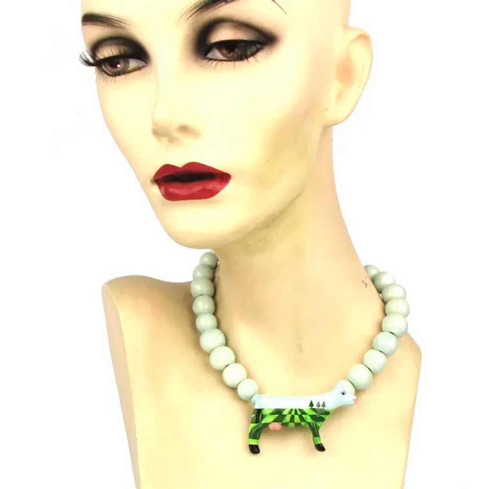 Vintage Parrot Pearls Ceramic COW Bead Necklace - image 3