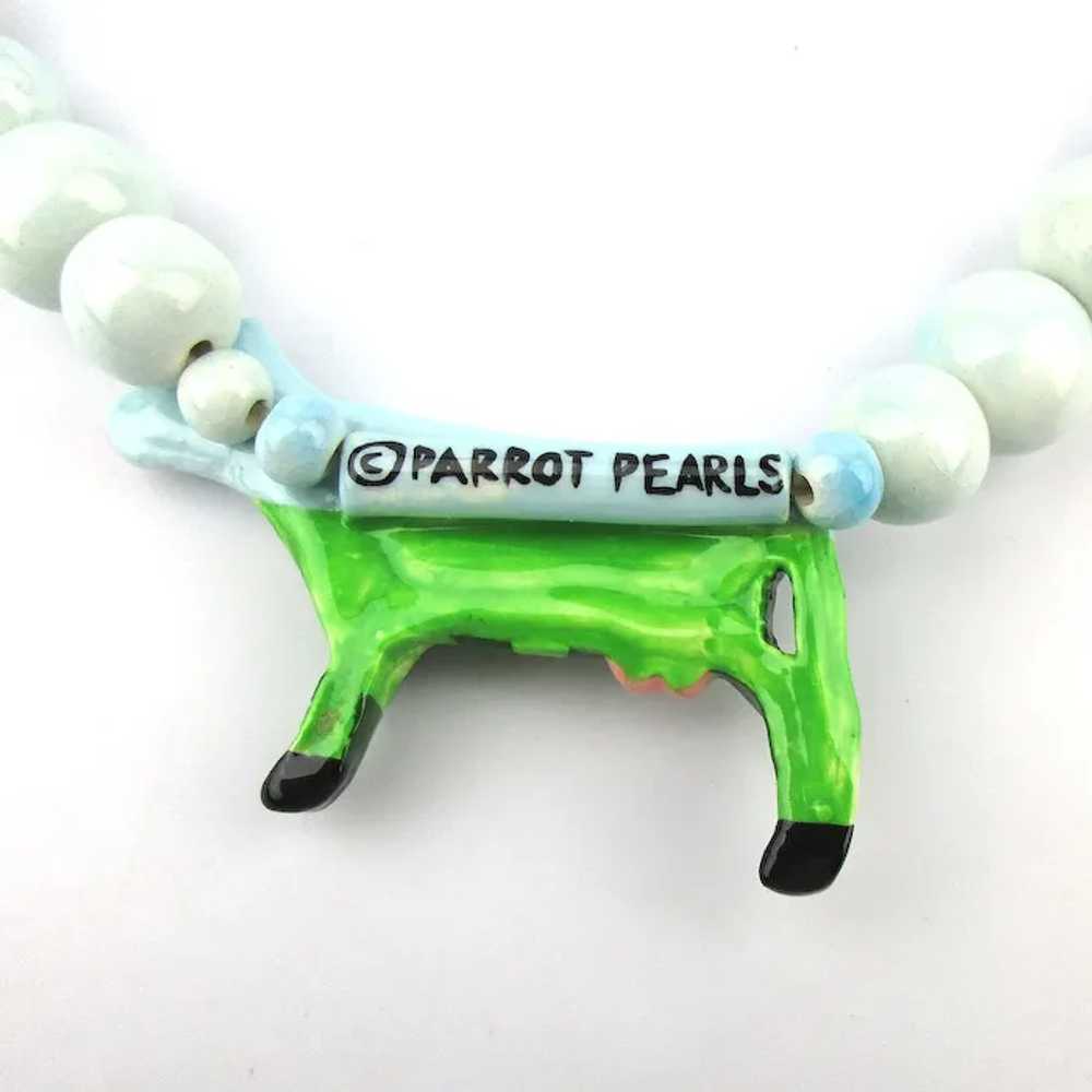 Vintage Parrot Pearls Ceramic COW Bead Necklace - image 4