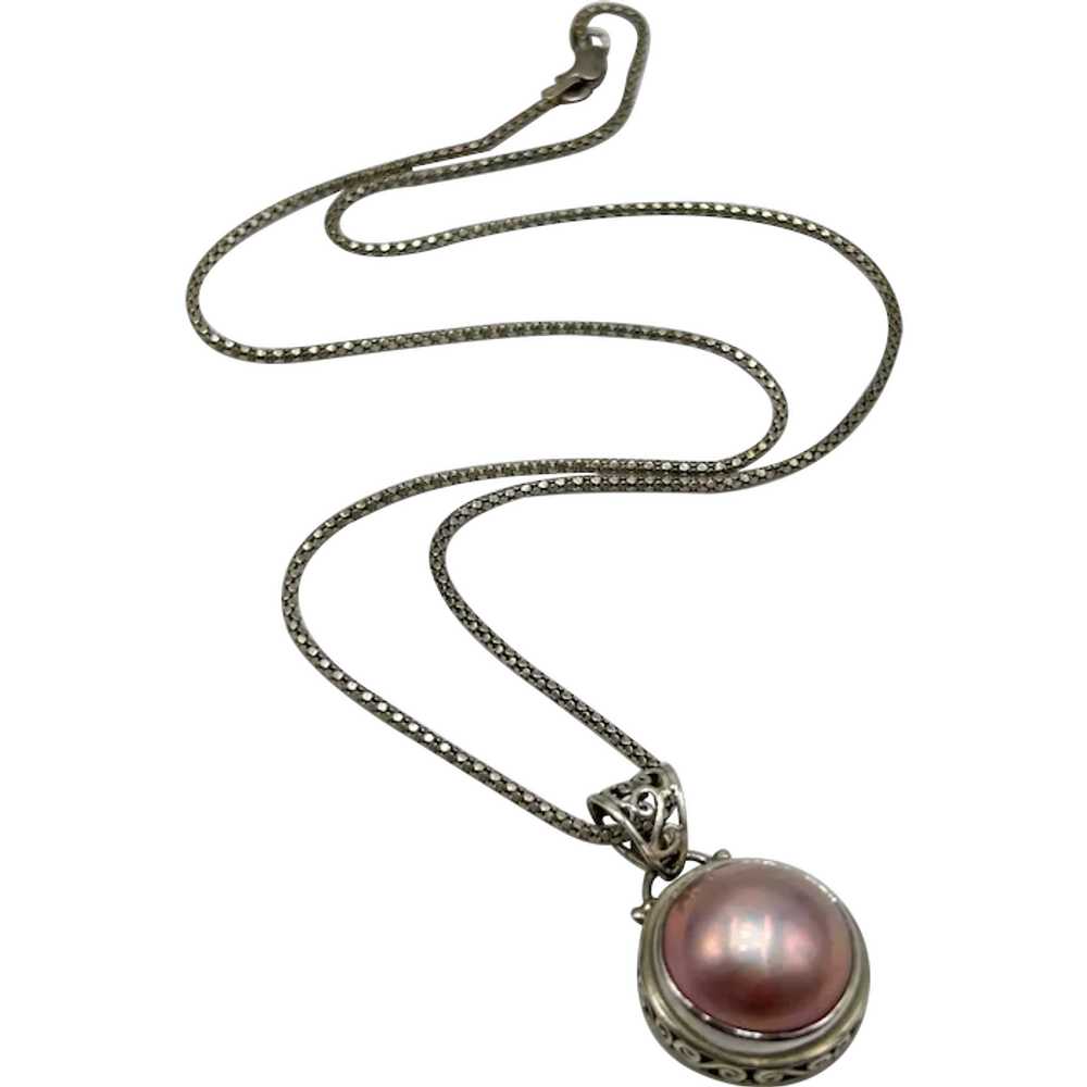 Sterling Silver Pink Pearl Necklace Genuine Round… - image 1