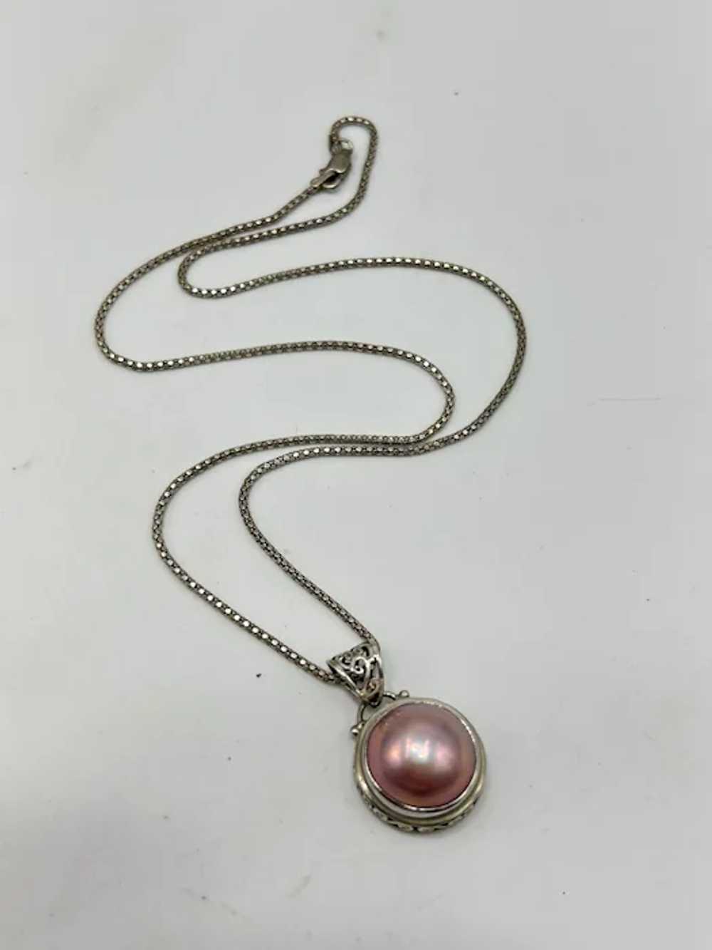 Sterling Silver Pink Pearl Necklace Genuine Round… - image 2