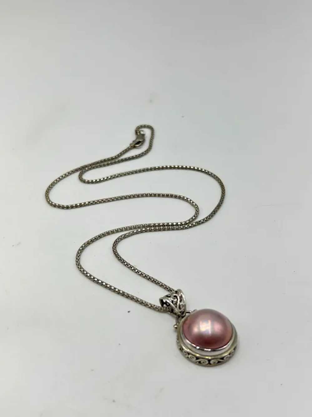 Sterling Silver Pink Pearl Necklace Genuine Round… - image 3