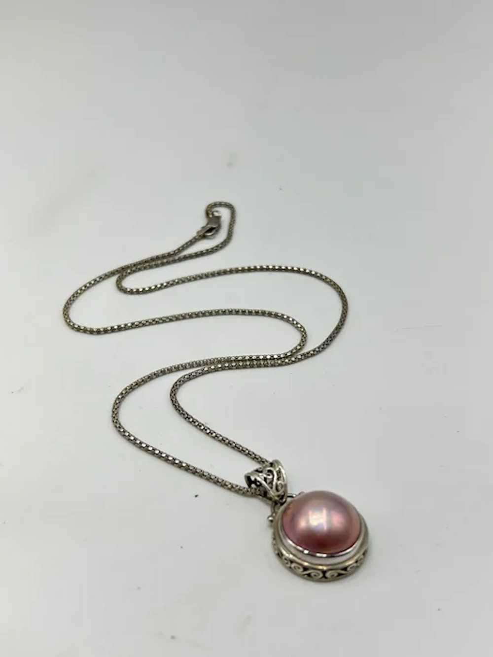 Sterling Silver Pink Pearl Necklace Genuine Round… - image 4