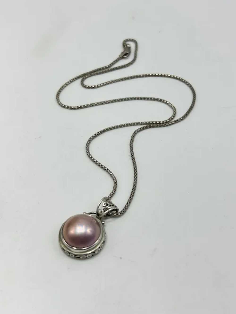 Sterling Silver Pink Pearl Necklace Genuine Round… - image 5