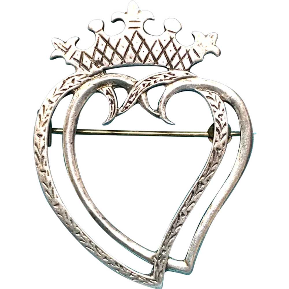 Vintage Luckenbooth Double Hearts Crown Brooch Pi… - image 1