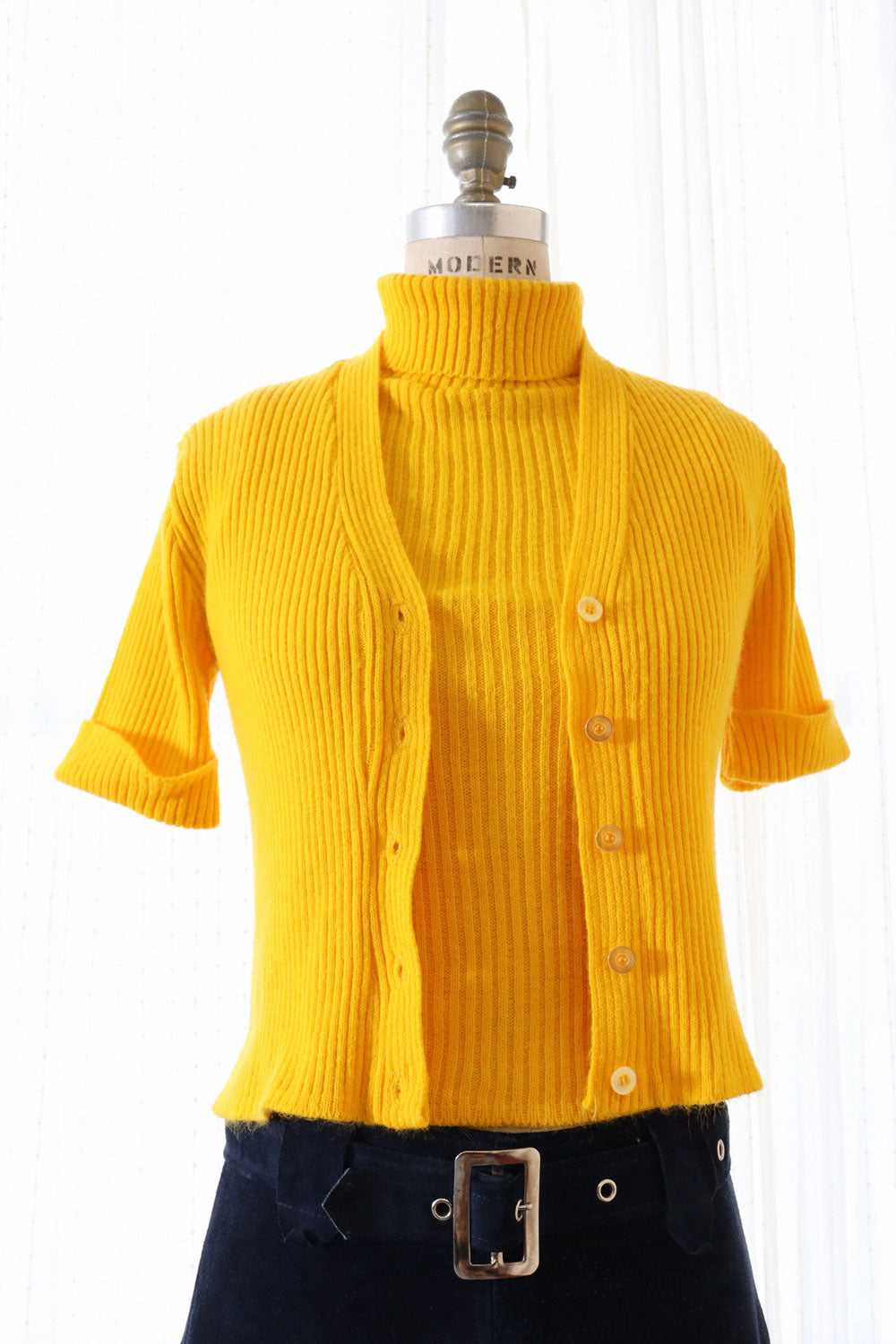 Sunshine Yellow Ribbed Twinset S/M - image 1