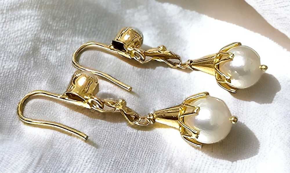 Bespoke Bespoke Vintage Cultured Pearl Drop Earri… - image 4