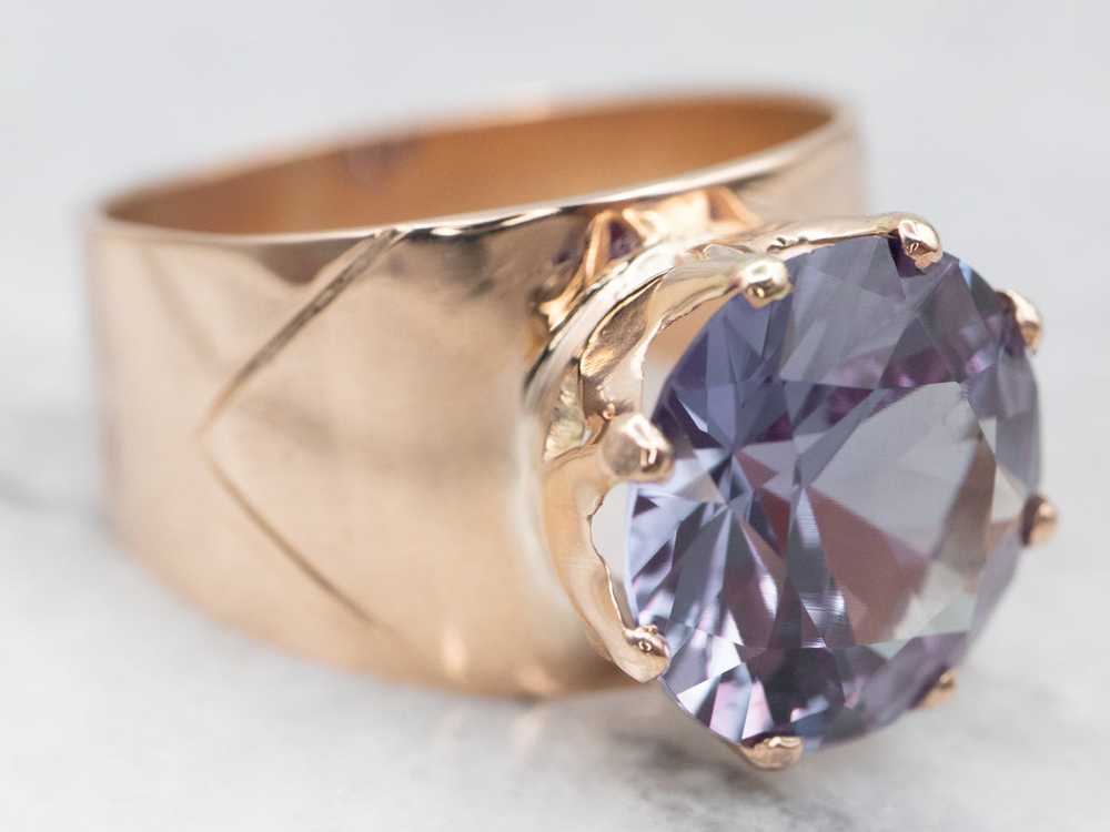 Yellow Gold Synthetic Alexandrite Wide Ring - image 1