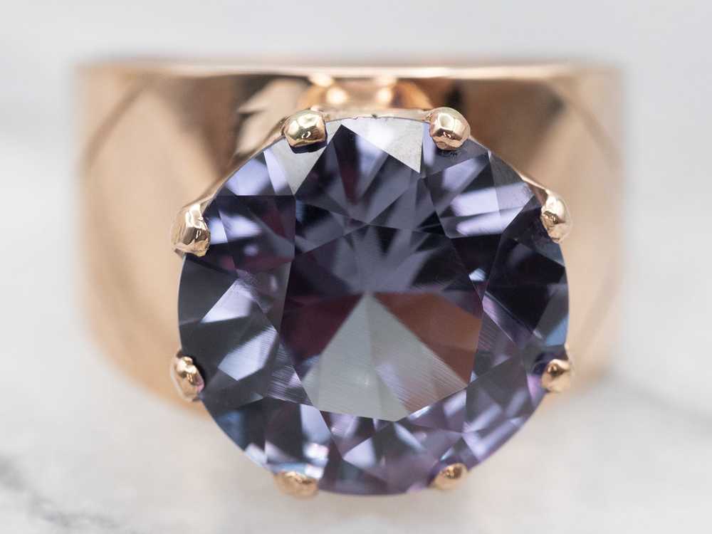 Yellow Gold Synthetic Alexandrite Wide Ring - image 2