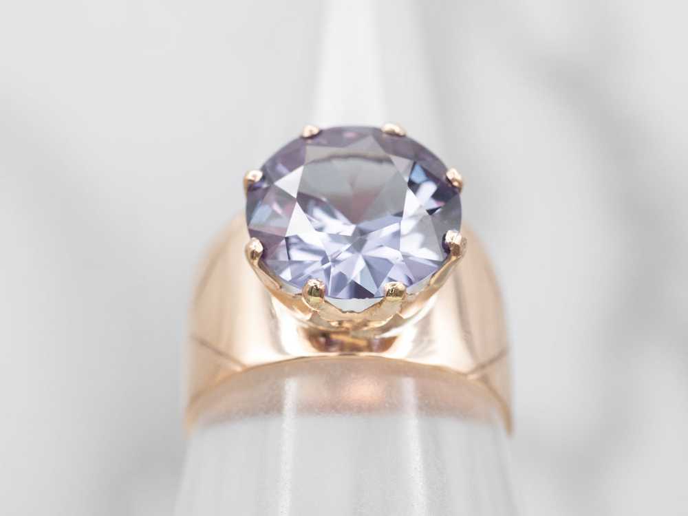 Yellow Gold Synthetic Alexandrite Wide Ring - image 3