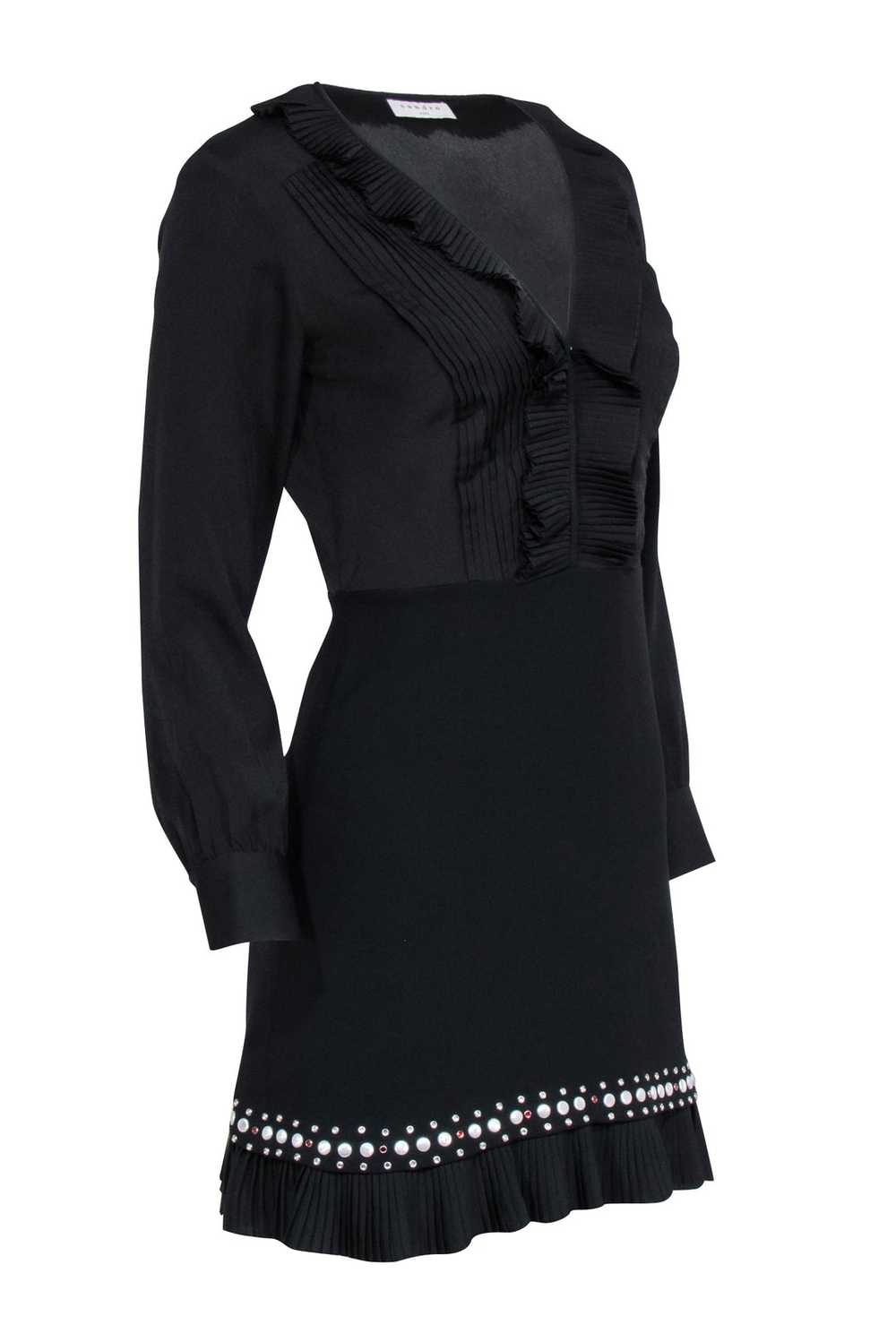 Sandro - Black Long Sleeve Embellished Dress w/ R… - image 2