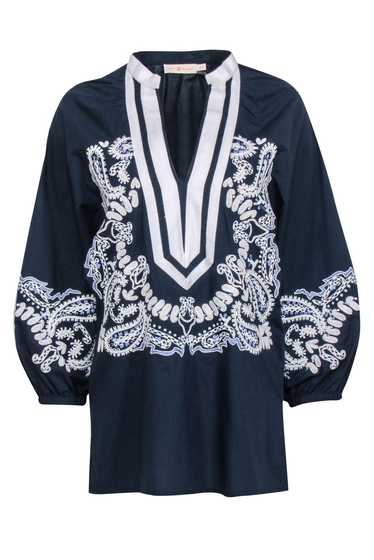 Tory Burch - Navy Paisley Embroidered Tunic Sz XS