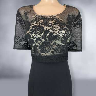 80s Vintage Black Crochet Lace Nude Illusion Dress