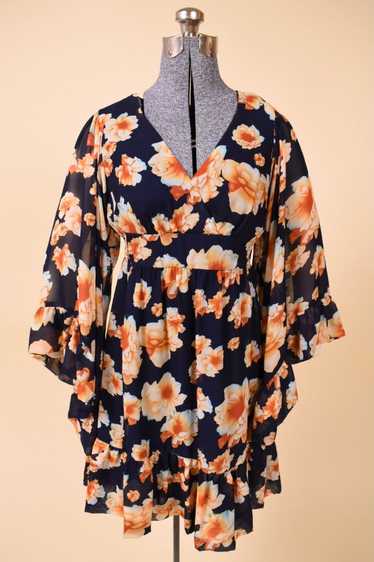 Blue and Orange Floral Dress By Betsey Johnson, S