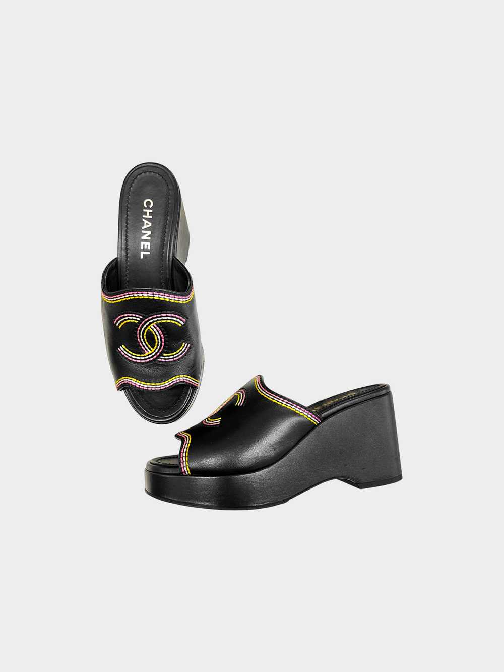 Chanel 2021 Multicolor Stitched CC Wedge Mules - image 2